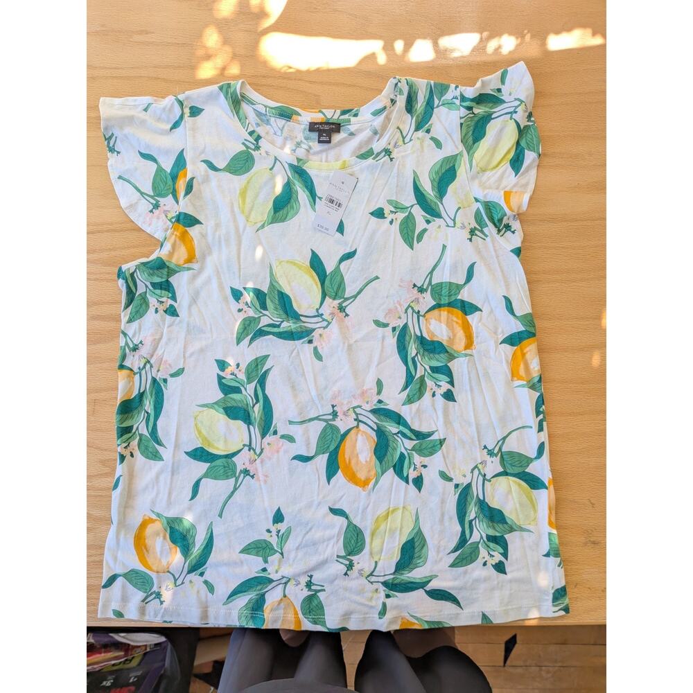 Ann Taylor Women's Shirt XL Citrus Print, Round Neck, NWT